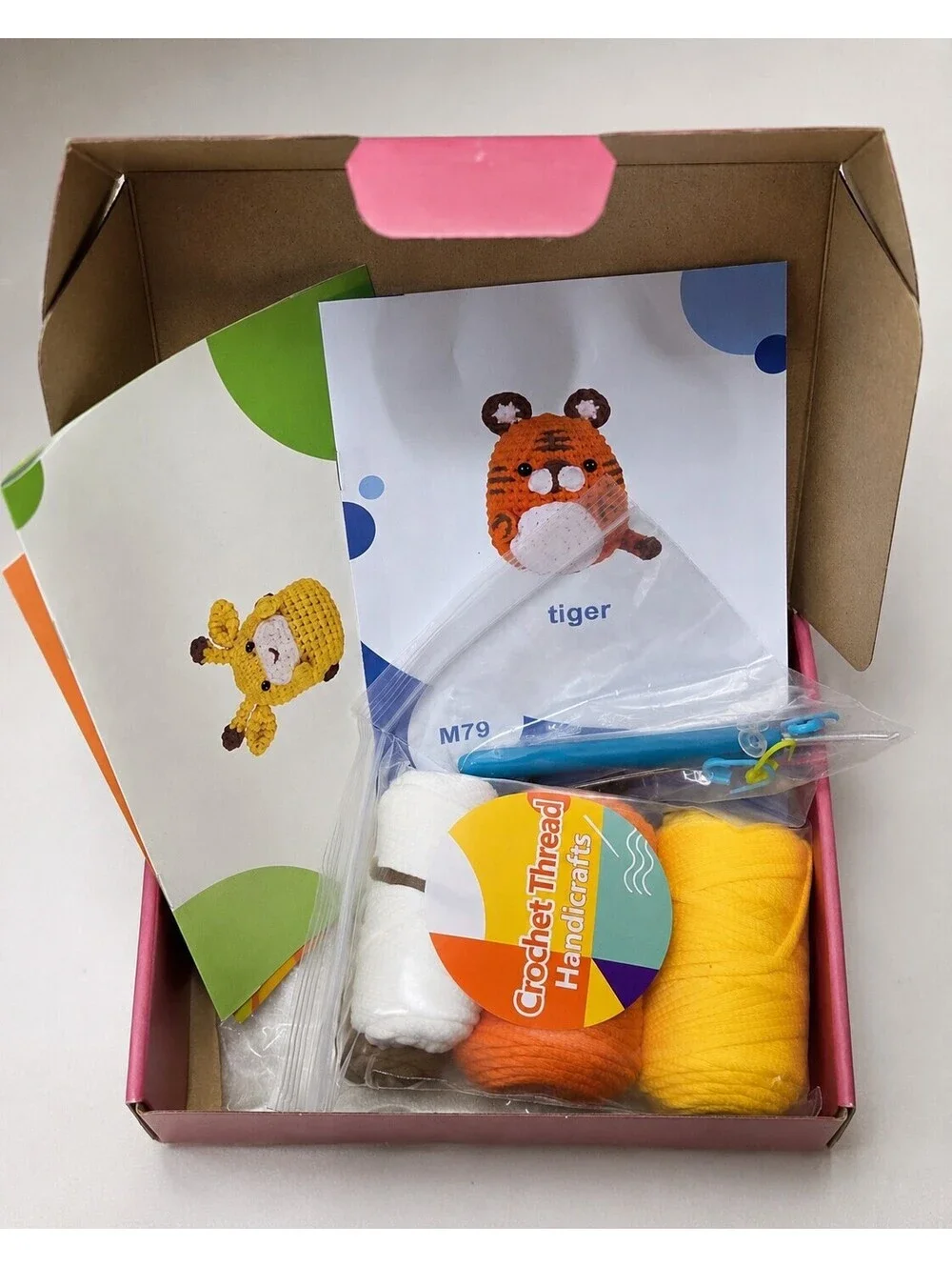 DIY Crochet Kit Tiger & Giraffe Amigurumi Animals Complete Beginner Craft Set